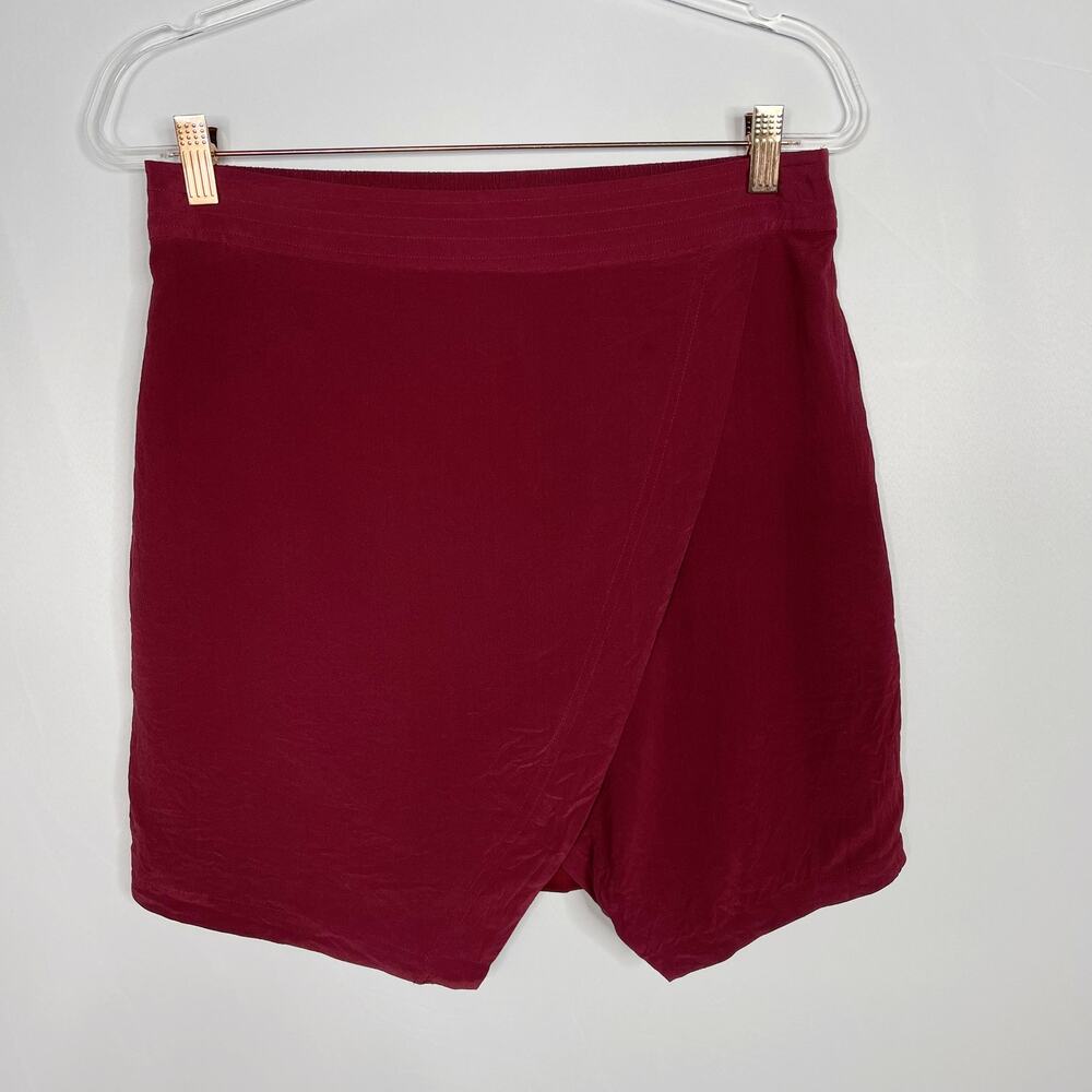 Madewell Medium M Silk Split Front Faux Wrap Short Mini Skirt Burgundy Red